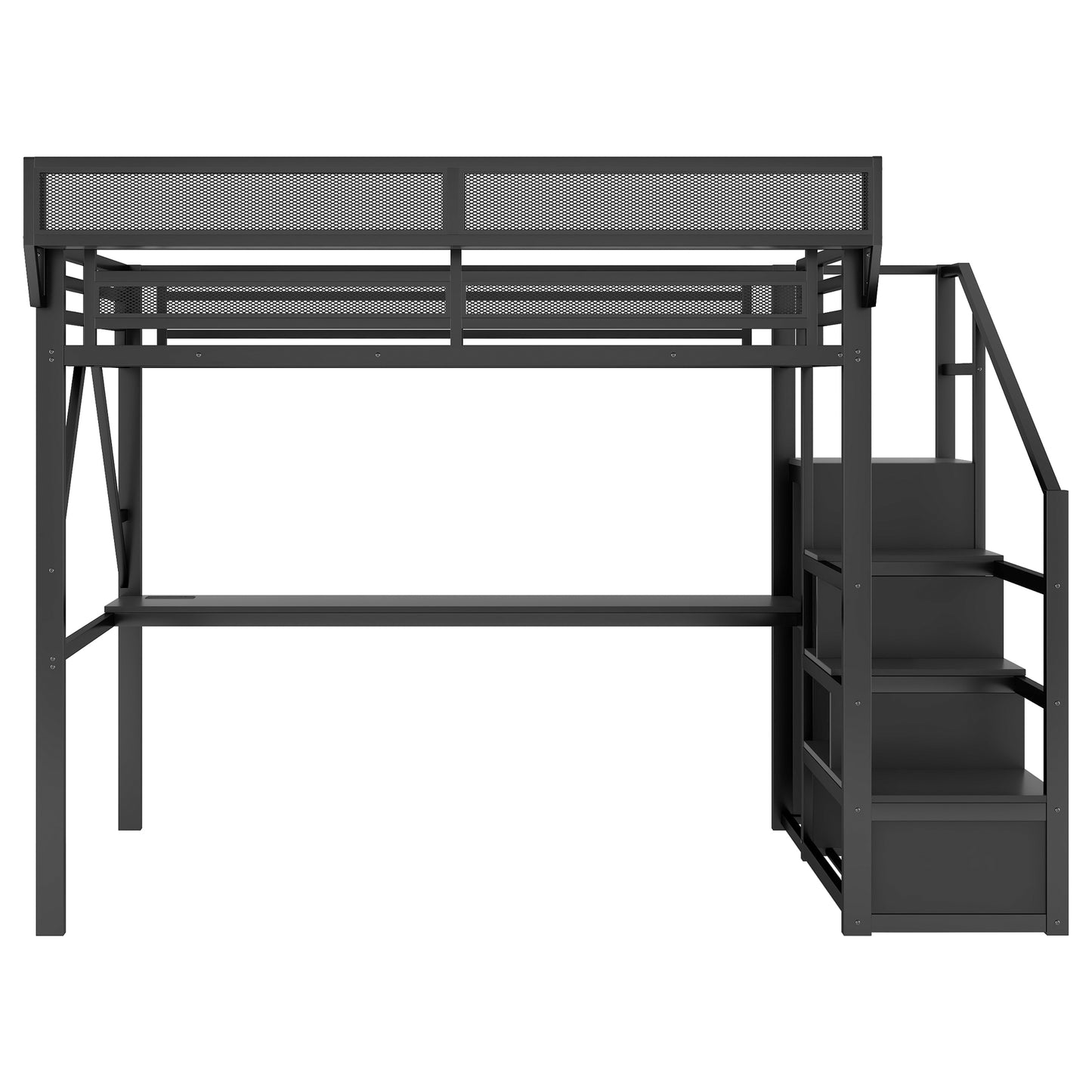 Queen Loft Bed with Desk and Charging Station, Queen Size Metal Loft Bed with Stairs and Light for Kids Teens, Black (Expect Arrival Date 2026/3/25) image 8