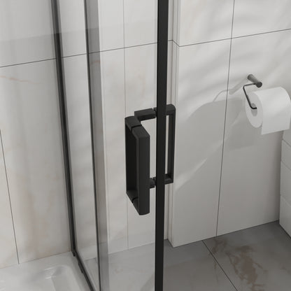 Goodyo Corner Shower Door 36 in.D x 36 in. W x 72 in. H, Shower Enclosure with 1/5 in. Clear Tempered Glass Panels, Sliding Opening, Black Finish Aluminum Framed image 9