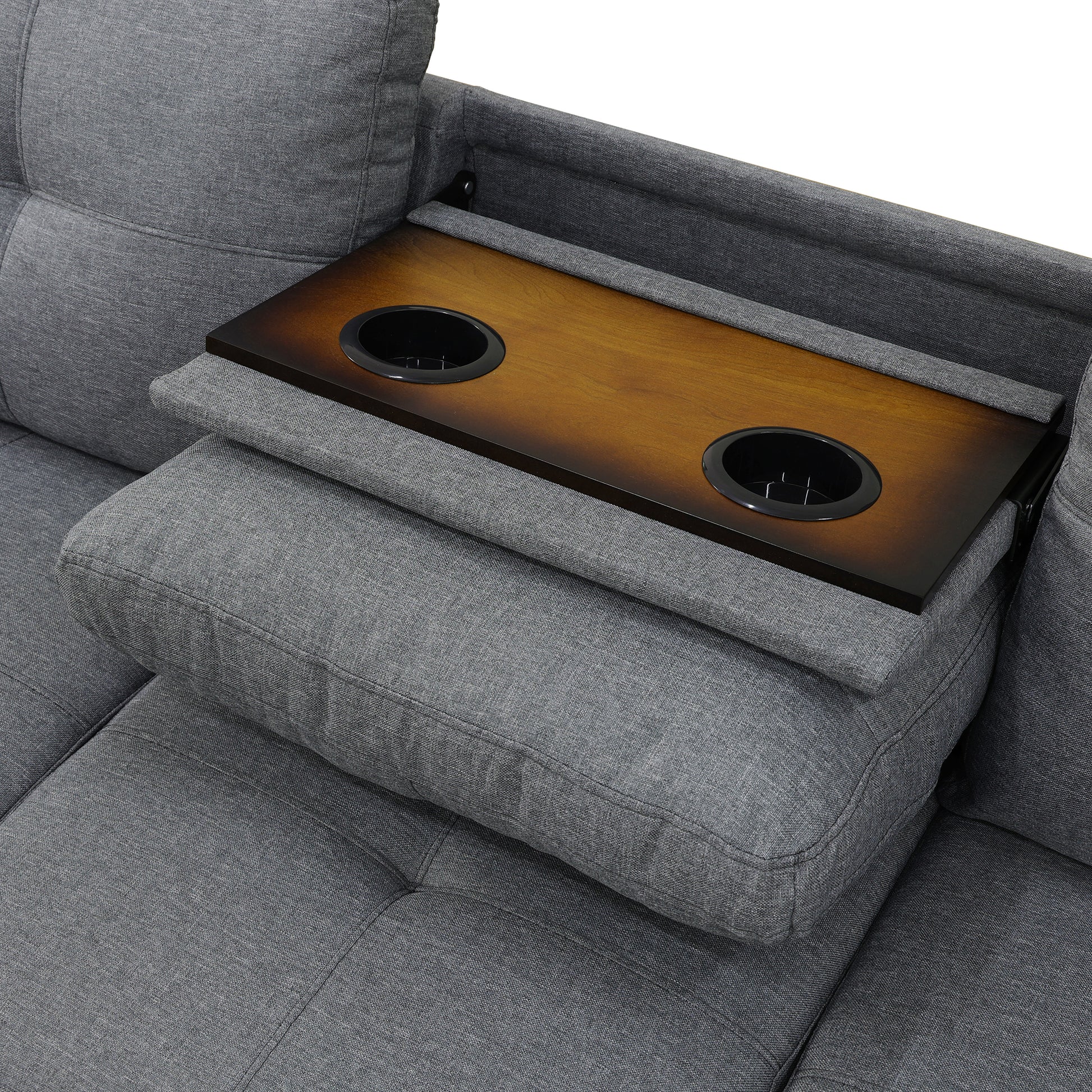 L shape Sectional Sofa Chair with cup holder - Dark Gray-Left image 3