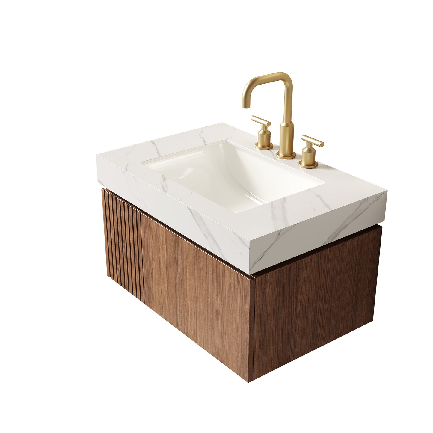 30" MURI Carrara White Sintered Stone Countertop and Undermount Ceramic Basin with Three Standard Pre-drilled Faucet Holes, NO Cabinet, NO Faucet and Sink Cover image 6