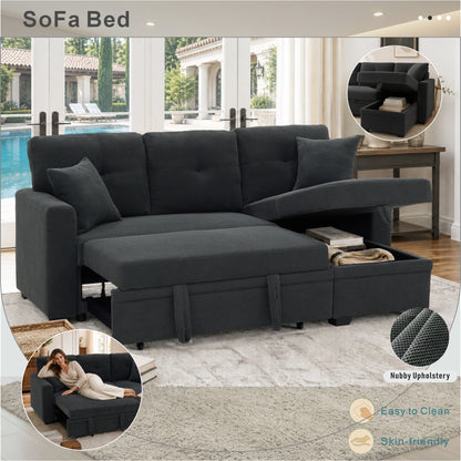 Sleeper Sofa, Sectional with Pull-Out Bed, Reversible Chaise, Storage Sectional, Dark Gray breathable fabric, Small Space Solution, Convertible Sofa Bed, Living Room Furniture, L-Shaped Sofa image 6