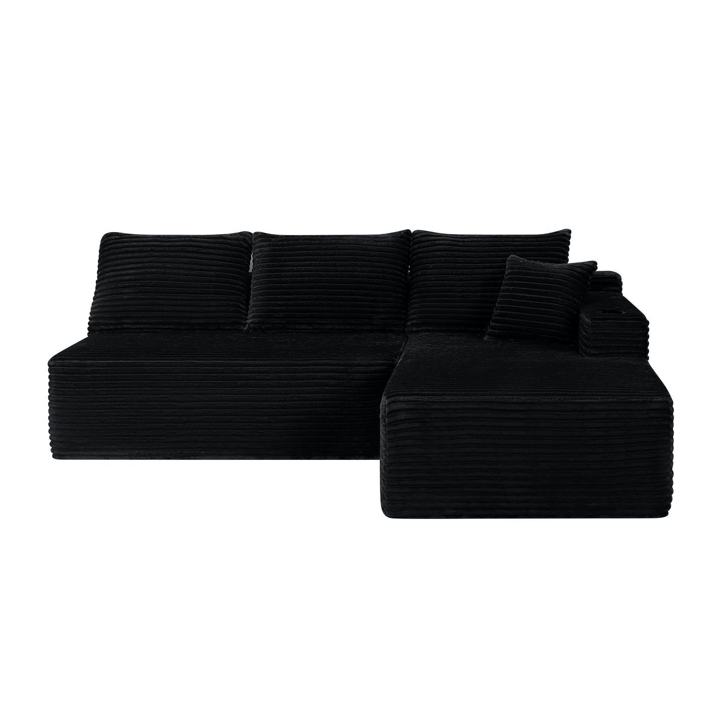 96" Cloud Sectional Couch with L-Shape Chaise,Modern Modular Sofa with Deep Seat, Upholstered Couches for Living Room Bedroom,No Assembly Required and Cup holde, (Plush Fabric),Black image 2