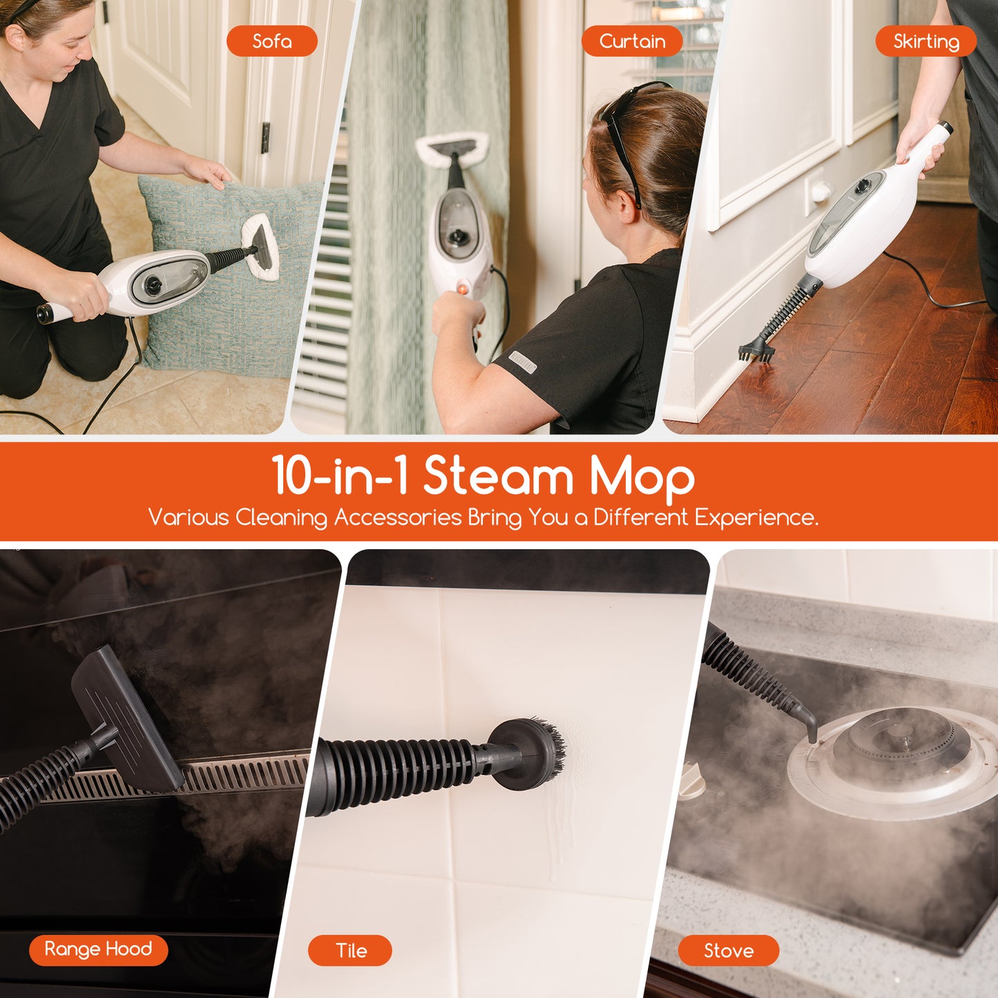 Steam Mops for Floor Cleaning, Unique Double-Sided Flip Design, 15 Seconds Fast Heating 10-in-1 Steam Cleaner for Kitchen, Living Room Wood Floor Tile Cleaning image 9