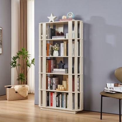 Wooden Oval Open Bookshelf, MDF Grid Frame Freestanding Bookcase, 5-Tier Easy Assembly Storage Display Rack for Living Room Home Office Decor, DIY Free Combination Storage Cabinet Study Room image 4