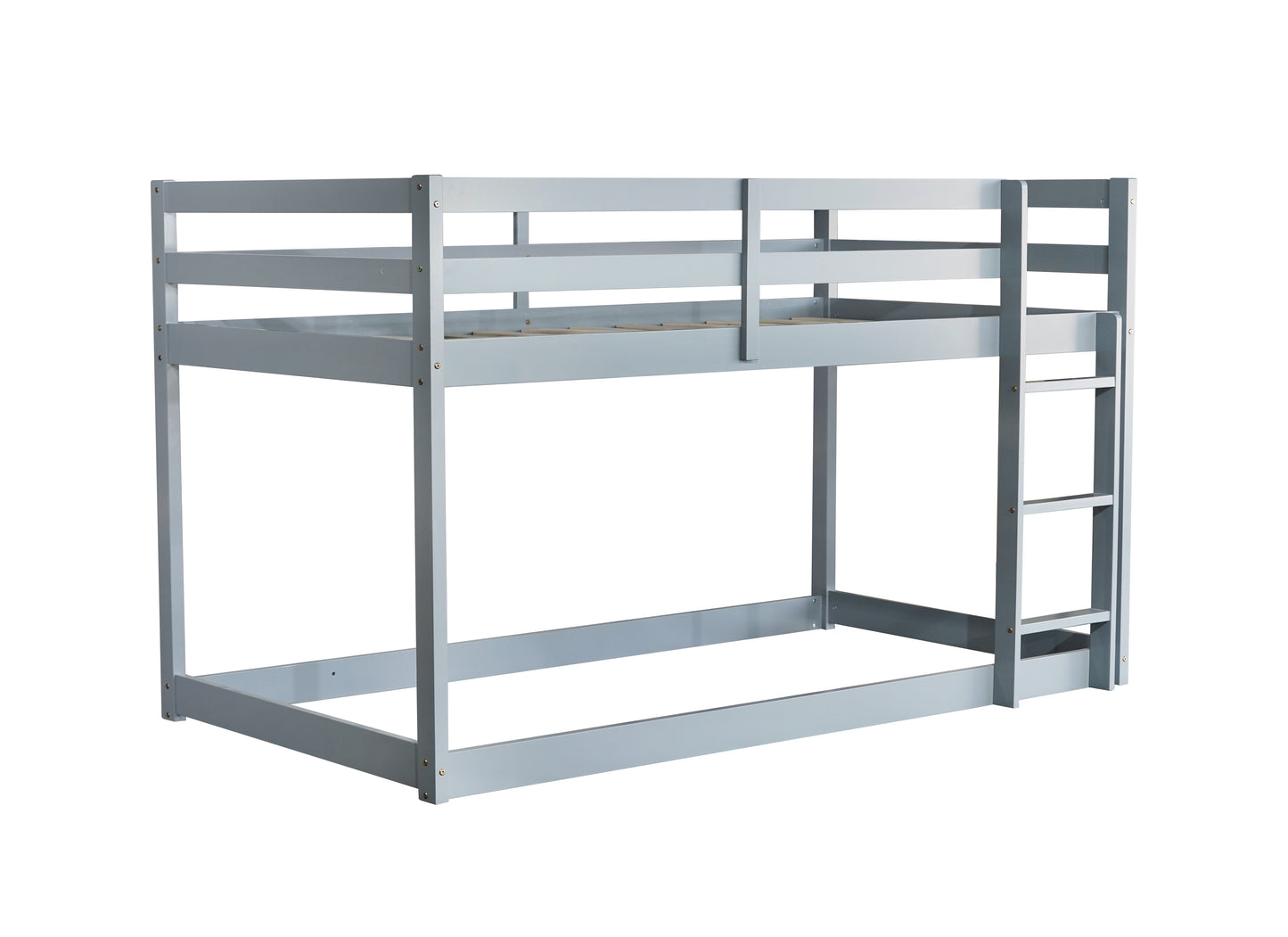 Solid Wooden, Solid Rubber Wooden Twin over Twin Floor Bunk Bed with Ladder, with Bed Platform of Strengthened Slats, Grey image 10