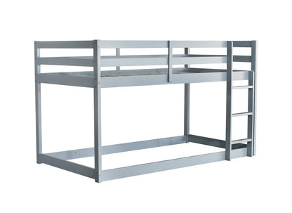Solid Wooden, Solid Rubber Wooden Twin over Twin Floor Bunk Bed with Ladder, with Bed Platform of Strengthened Slats, Grey image 10