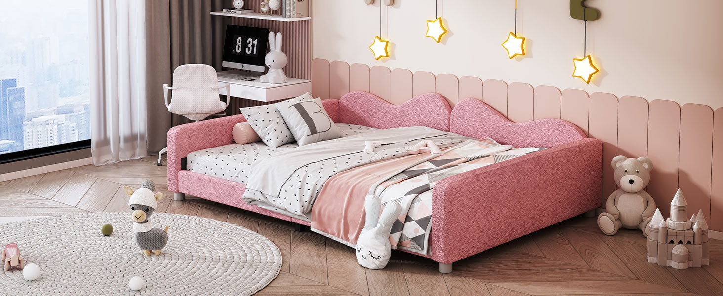 Full size Upholstered Daybed, Sherpa Fabric Sofabed with Cloud-Shaped Backrest, No Box-spring Needed, Pink(Old SKU: WF532069AAH) image 11