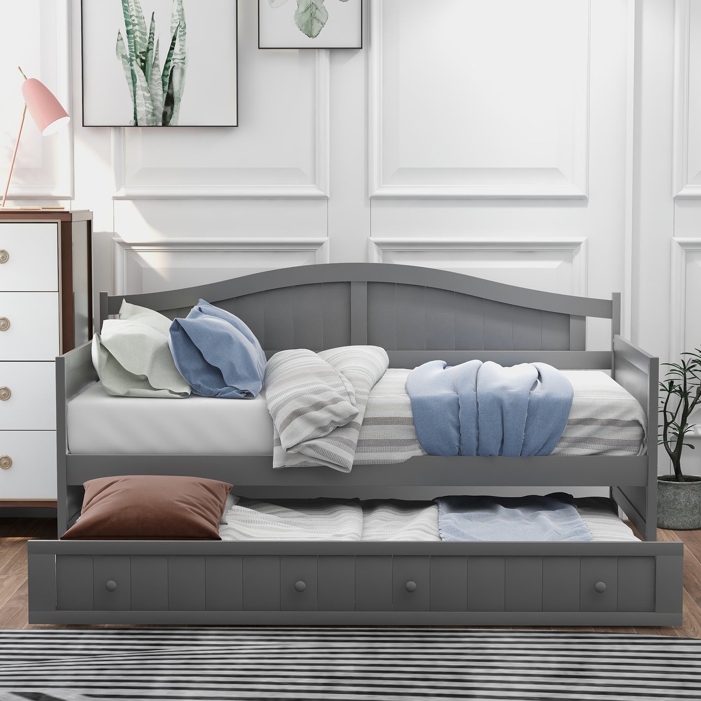 Twin Wooden Daybed with Trundle Bed, Sofa Bed for Bedroom Living Room,Gray(OLD SKU:WF192861AAE) image 2