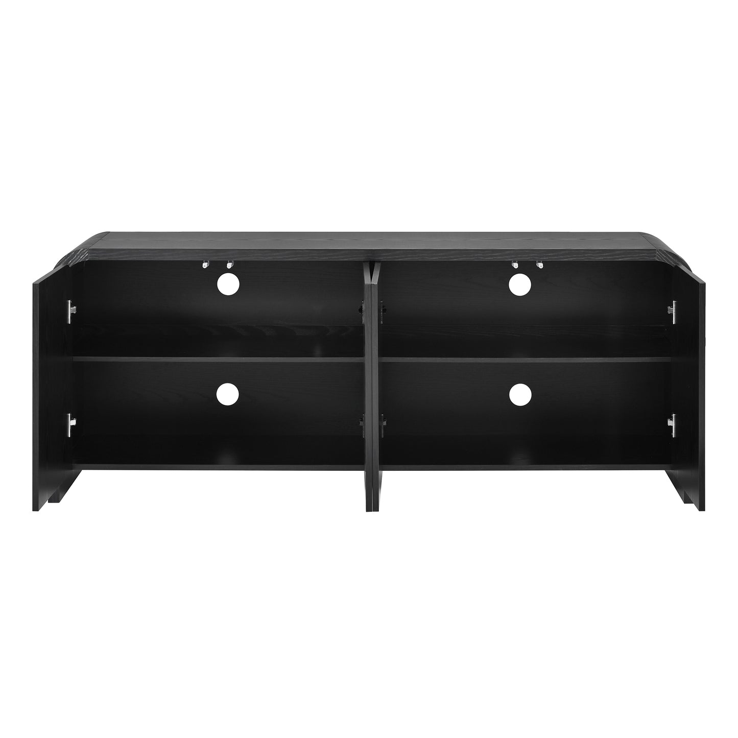 Farmhouse Curved Edge TV Stand with Large Cabinets for TVs up to 70", Minimalist Wood Grain Media Console with Cable Management, Mid Century TV Cabinet with Adjustable Shelves for Living Room, Black image 11