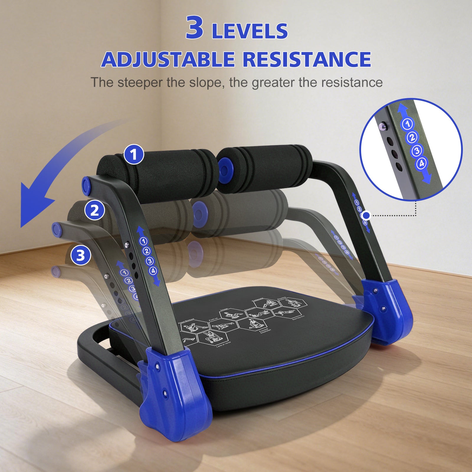 Ab Core Trainer Abdominal Machine for Home Gym with Resistance Bands Blue image 2