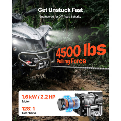 4500 lbs Electric Winch, 12V DC ATV/UTV Winch with Φ0.24 in x 39.4 ft Steel Wire Rope, Wireless & Wired Remote Control, IP54 Waterproof, Roller Fairlead Mount Plate for Towing ATV UTV Off-Road image 5