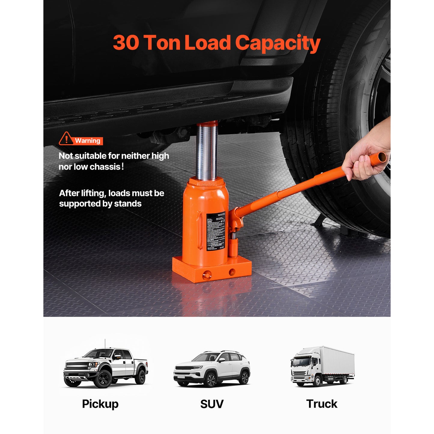 Hydraulic Bottle Jack 30 Ton Manual High Lift Automotive Car Repair Shop image 7