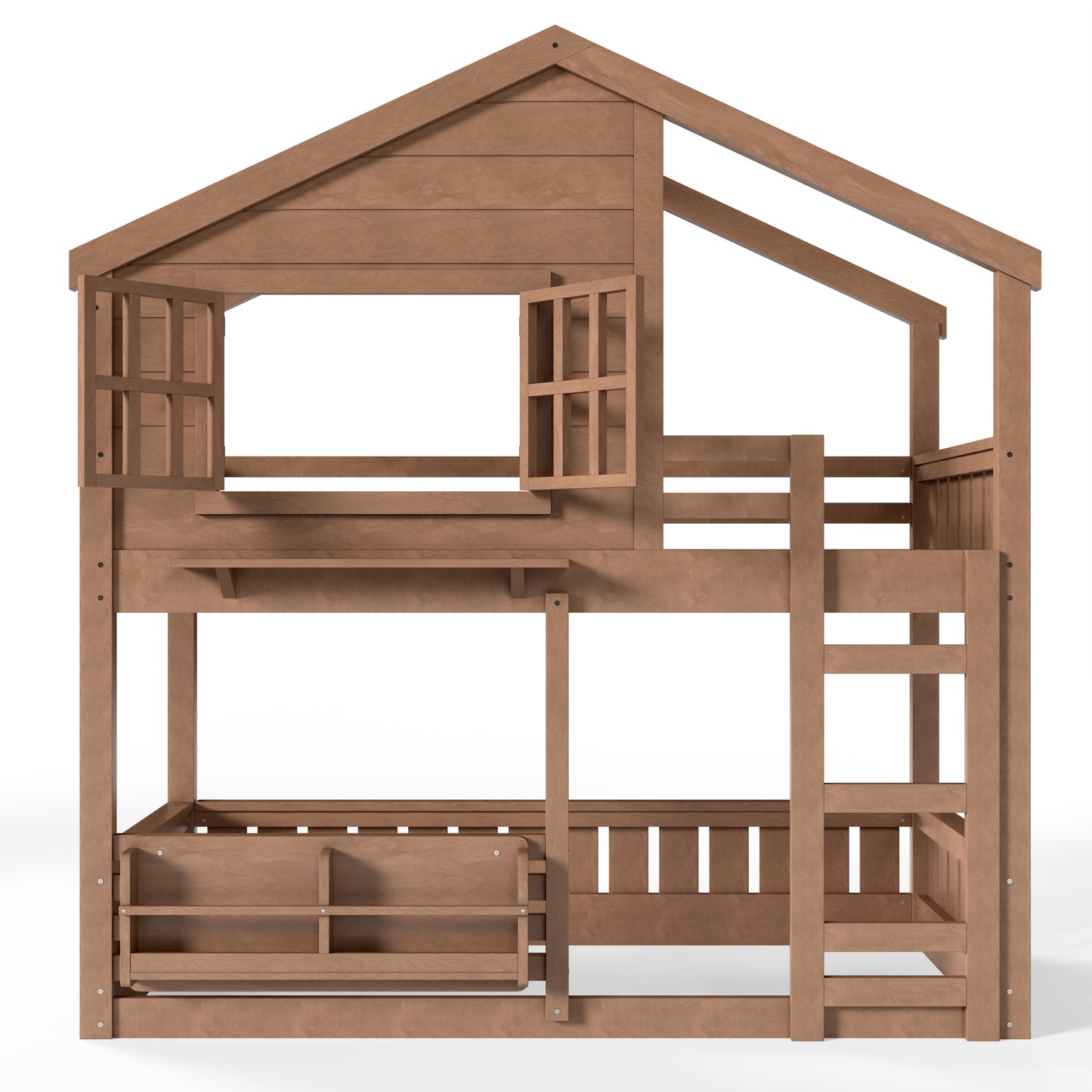 Twin Size Bunk Bed/Loft Bed with Bookshelf, House Design, High-Quality Safety Fencing,Natural image 10