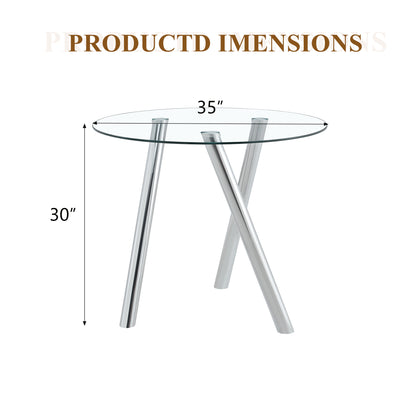 35-Inch Tempered Glass Dining Table with Sturdy Metal Legs image 3
