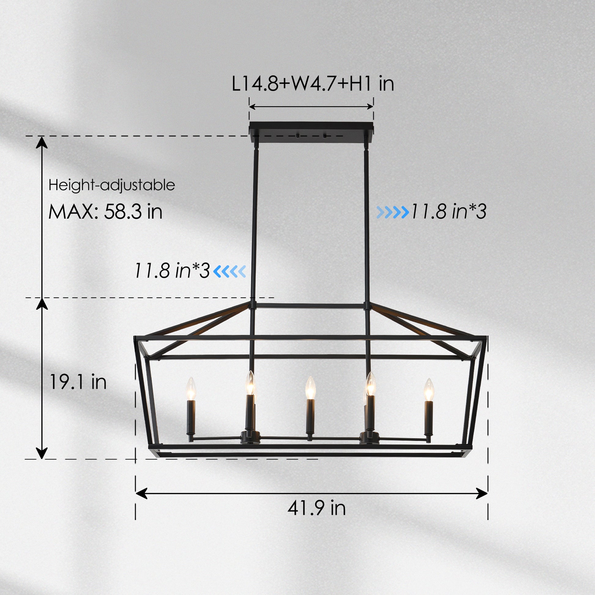 7-Light Farmhouse Kitchen Island Lighting,5 Light Industrial Linear Chandelier for Dining Room Metal Matte Black Finish Hanging Pendant Light Fixture for Bedroom Living Room Hallway Conference Room image 9