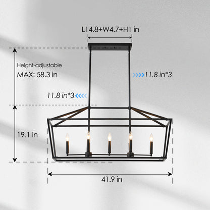 7-Light Farmhouse Kitchen Island Lighting,5 Light Industrial Linear Chandelier for Dining Room Metal Matte Black Finish Hanging Pendant Light Fixture for Bedroom Living Room Hallway Conference Room image 9
