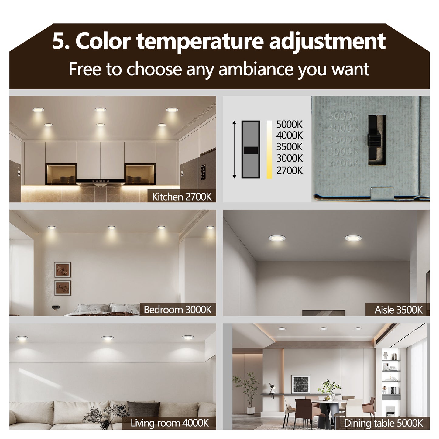 12-Pack 4 Inch Ultra-Thin LED Recessed Ceiling Light with Junction Box, 2700K-5000K Dimmable Color Changing Downlight, 9W 810LM, Easy Install, Ideal for Kitchen, Bedroom, Basement image 4