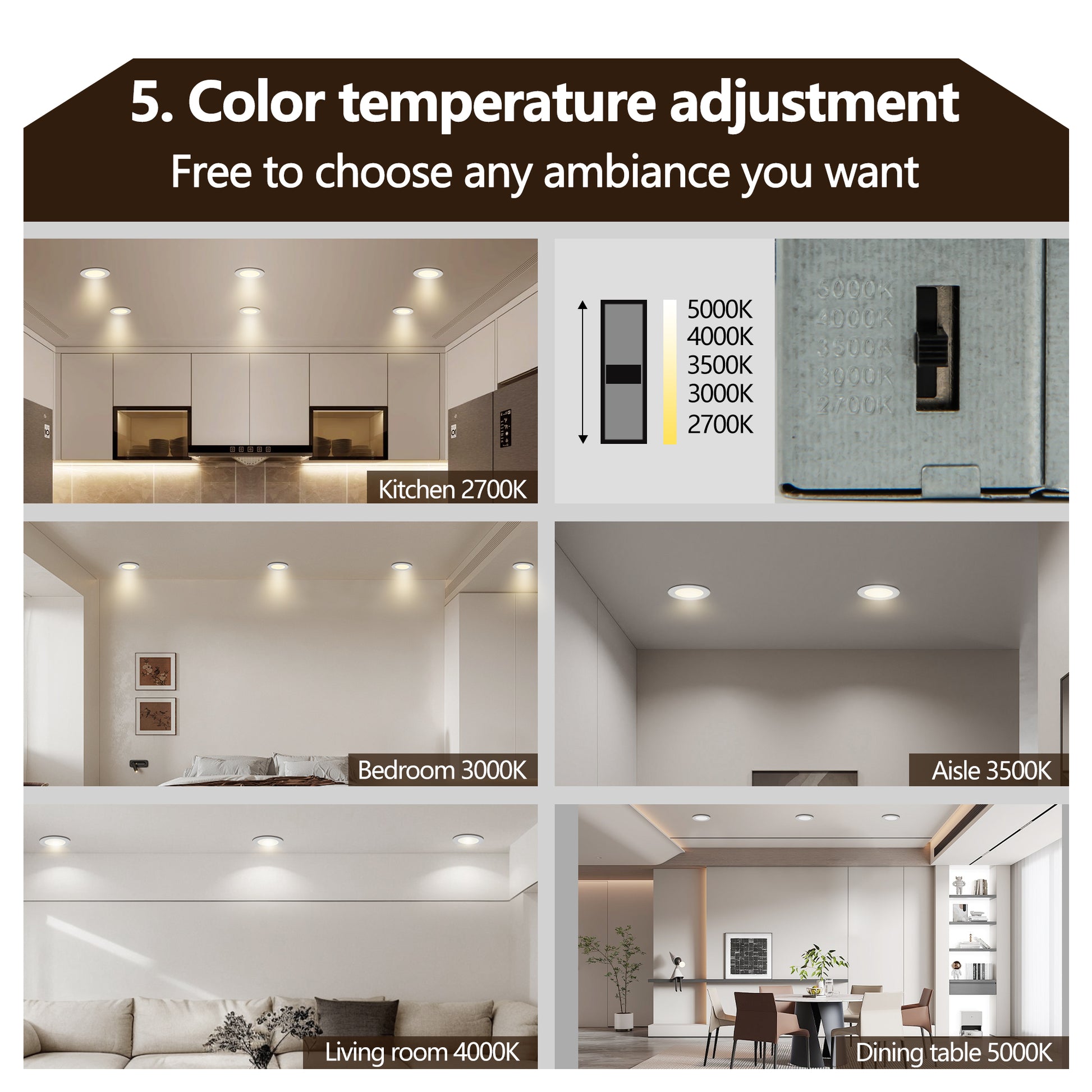 12-Pack 4 Inch Ultra-Thin LED Recessed Ceiling Light with Junction Box, 2700K-5000K Dimmable Color Changing Downlight, 9W 810LM, Easy Install, Ideal for Kitchen, Bedroom, Basement image 4