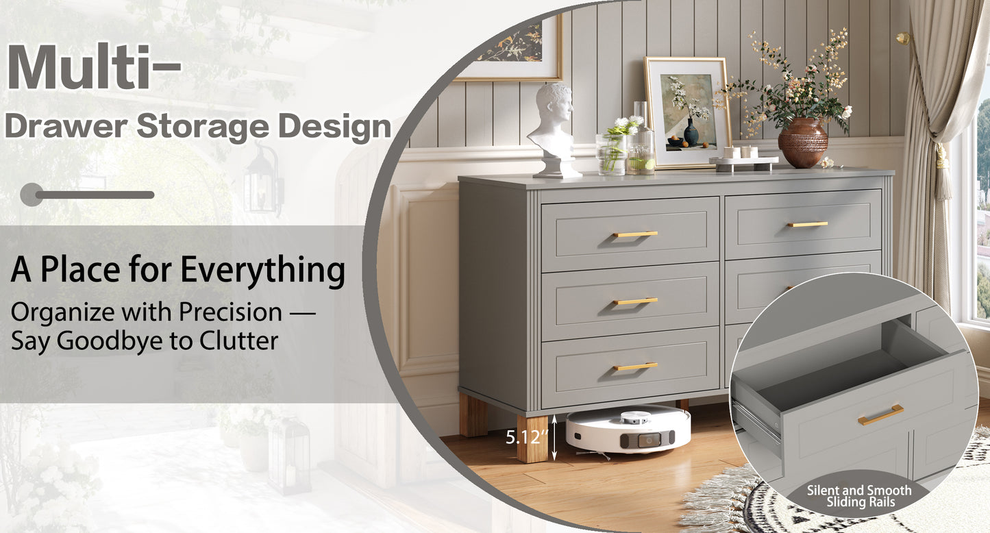 6-Drawer Double Dresser in Gray, Modern Storage Cabinet with Metal Handles & Solid Wood Legs, Dresser Drawer Organizer for Kids Bedroom, Heavy-Duty Wooden Dresser with Pre-Installed image 6