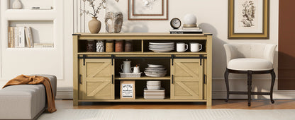 U_STYLE 59.3''Sideboard with Sliding Barn Door and Mesh Panels,Farmhouse Buffet with Open Storage,Suitable for Living Room, Hallway, Balcony,Kitchen, Office image 3