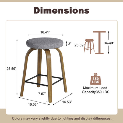 Swivel Bar Stools Set of 2, Counter Height Backless 26″ Bar Stool, Fabric Upholstered Seat, Sturdy Wood Legs and Metal Footrest, Mid-Century Modern Island Stools for Home Bars, Restaurants, Gray image 11