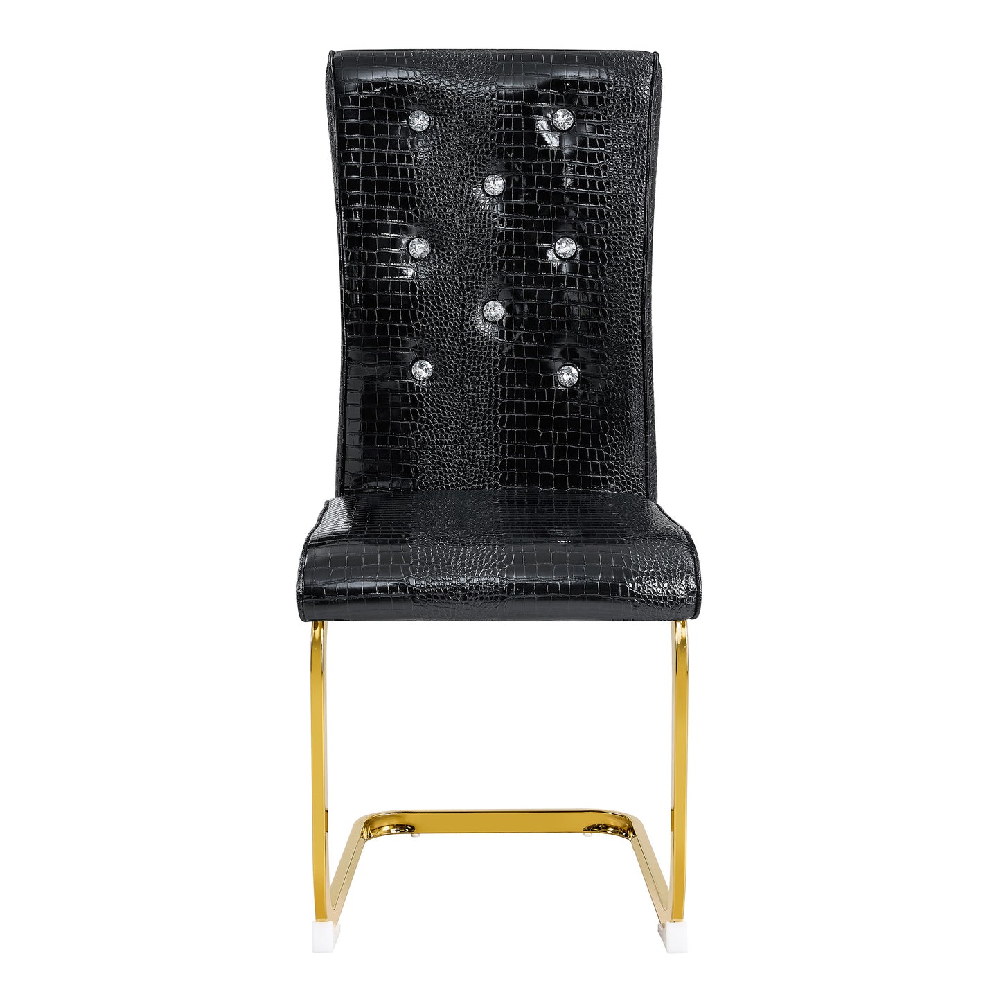 Set of 4,Retro alligator skin Upholstered dining chairs,with Crystal buckle design and Faux Leather design,a touch of elegance and mystery to the dining area,Gold plated metal bow leg image 12