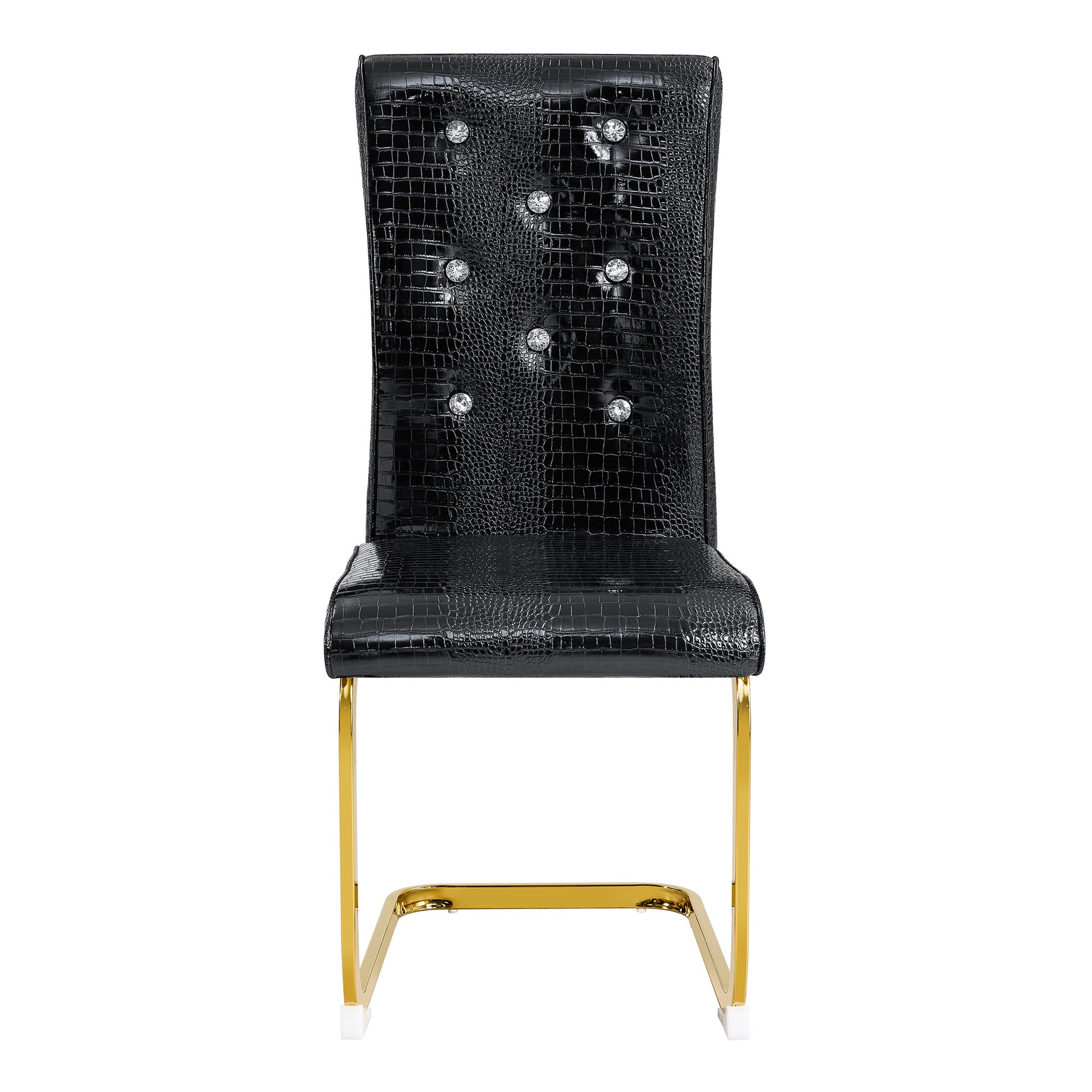 Set of 4,Retro alligator skin Upholstered dining chairs,with Crystal buckle design and Faux Leather design,a touch of elegance and mystery to the dining area,Gold plated metal bow leg image 12