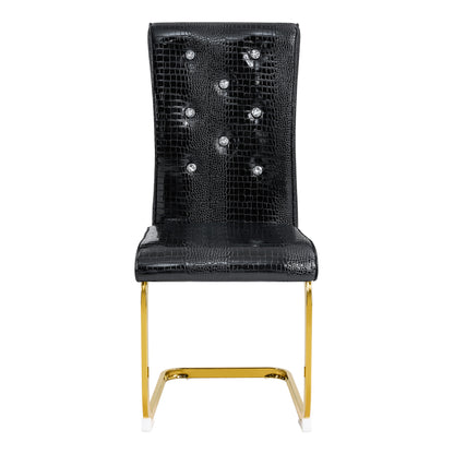 Set of 4,Retro alligator skin Upholstered dining chairs,with Crystal buckle design and Faux Leather design,a touch of elegance and mystery to the dining area,Gold plated metal bow leg image 12