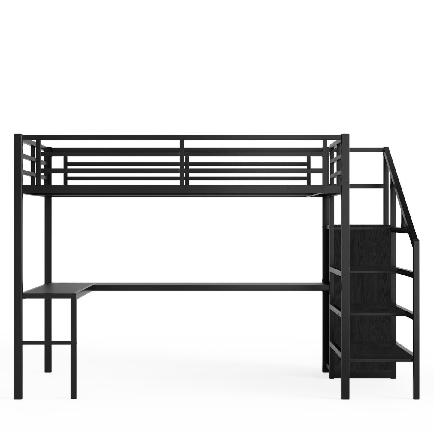 Full XL Size Loft Bed with L-shaped Desk and USB, Metal Loft Bed with Wardrobe and Adjustable Shelf, High Loft Bed with LED for Kids Teens Adults, Black image 11