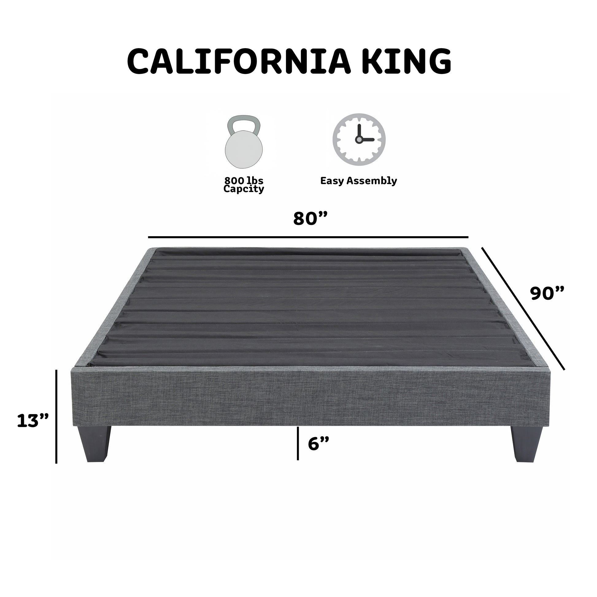 Contemporary Grey Upholstered Platform Bed, Polyester Fabric Bed Frame, Reinforced Support Geometric Foot Platform Bed No Box Spring Needed, Easy Assembly,California King image 9