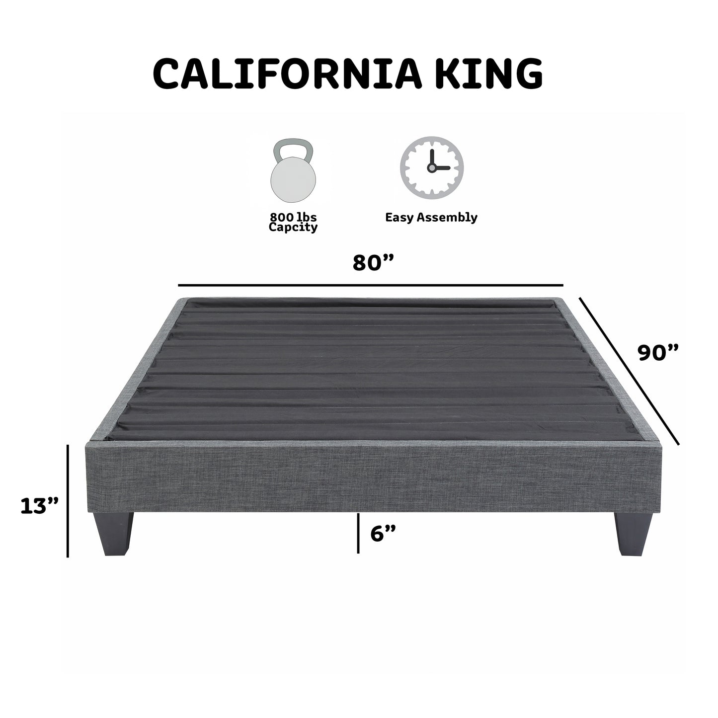 Contemporary Grey Upholstered Platform Bed, Polyester Fabric Bed Frame, Reinforced Support Geometric Foot Platform Bed No Box Spring Needed, Easy Assembly,Twin image 9