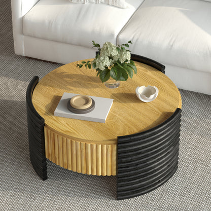 31.50" Modern Colorblocked Striped Coffee Table with Flip Top Storage Coffee Table - Natural Wood Finish for Living Room, Apartment, Office, Easy to Assemble, Wooden Color Tabletop + Dark Brown image 1