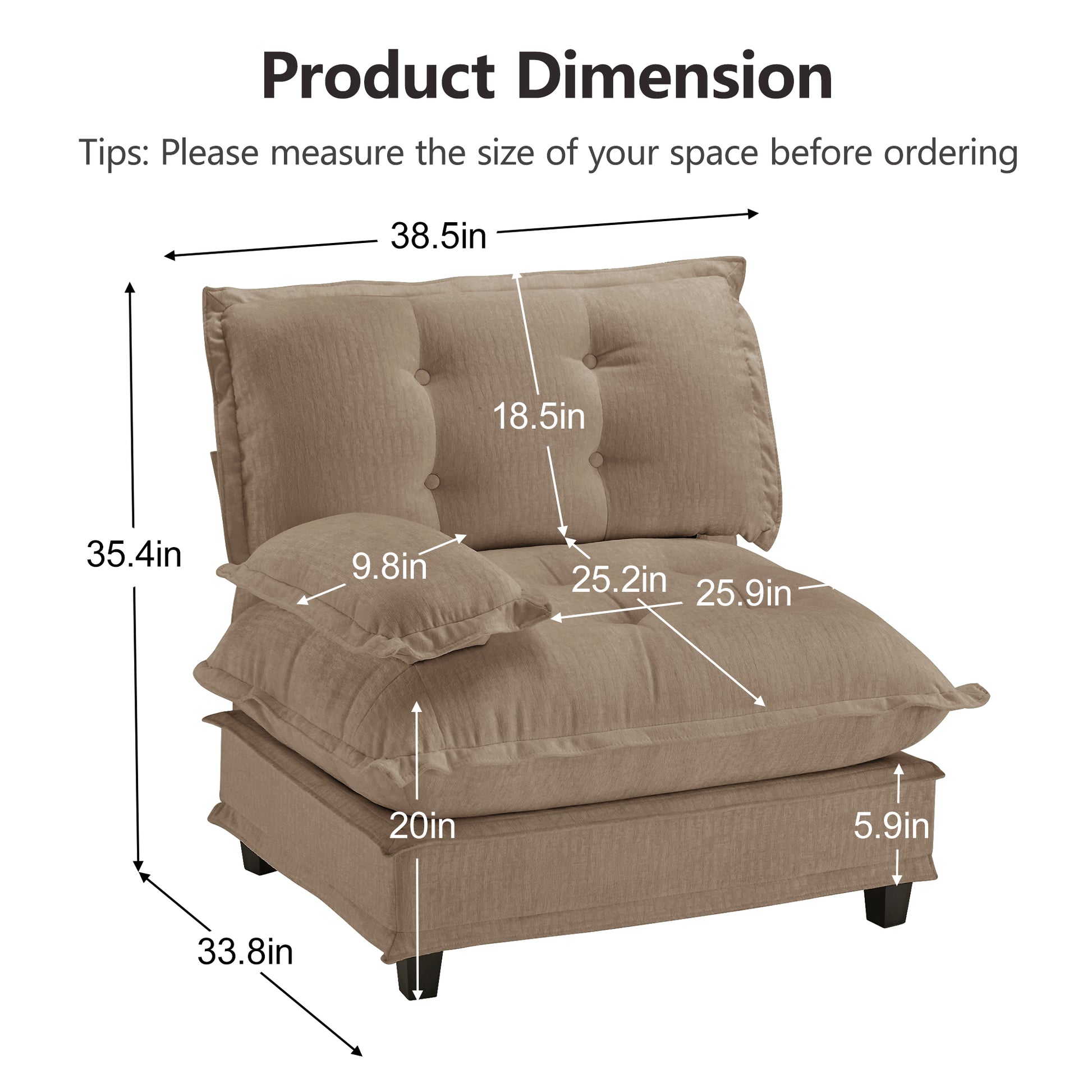 73 LSF Sofa Chenille- Light Brown image 3