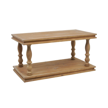 36x18x18" 2-Tier Rustic Rectangular Coffee Table, Natural Wood Living Room Center Table with Carved Baluster Legs, Farmhouse/French Country image 3
