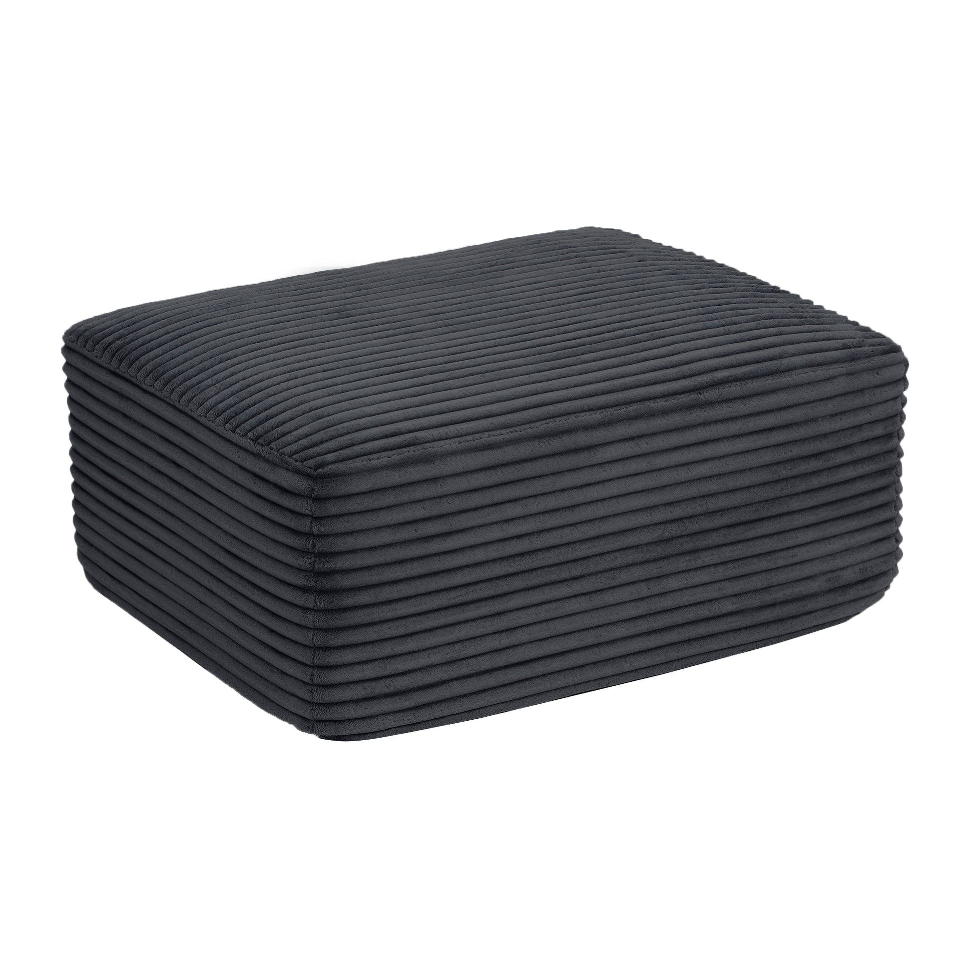 Corduroy Ottoman, Upholstered Cloud Ottoman for Boneless Couch in A Box, Compressed Memory Foam Footrest No Assembly Require,Black image 5