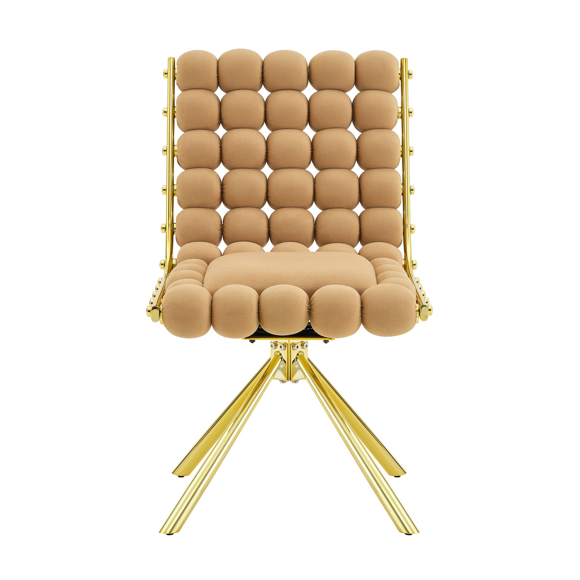 Set of 2 Tufted Ball Backrest Swivel Chair with Gold Metal Legs, Stylish Armless Chair for Home Office, Bedroom & Dining Area image 7