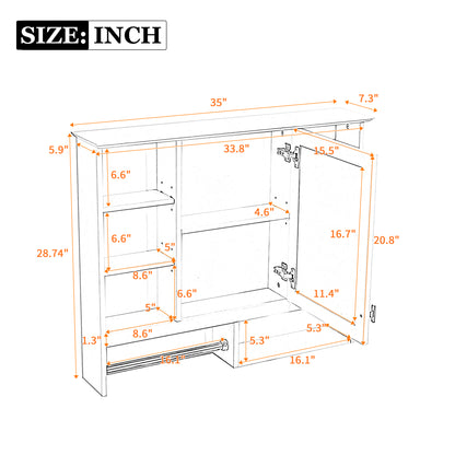 35 inch Wall-Mount 2-in-1 Mirror Cabinet with Adjustable Shelves, Soft-Closing Hinges, Open Shelves, for Bathroom Vanity, Living Room, Bedroom Storage Organizer image 8