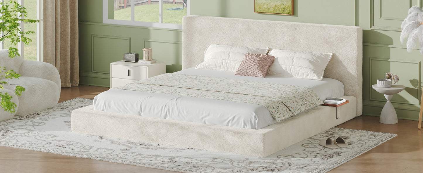 AirFrame King Bed Frame with adjustable Sliding Side Table, 8.7'' Cloud Upholstered Sponge Cushion, Easy Assembly (Off-White). image 12