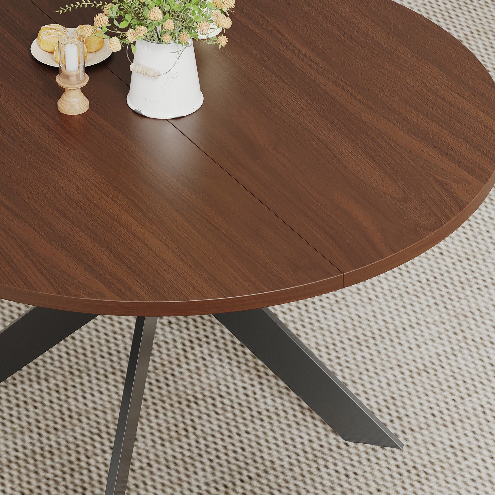 Round dining table, black walnut, brown,115cm image 8