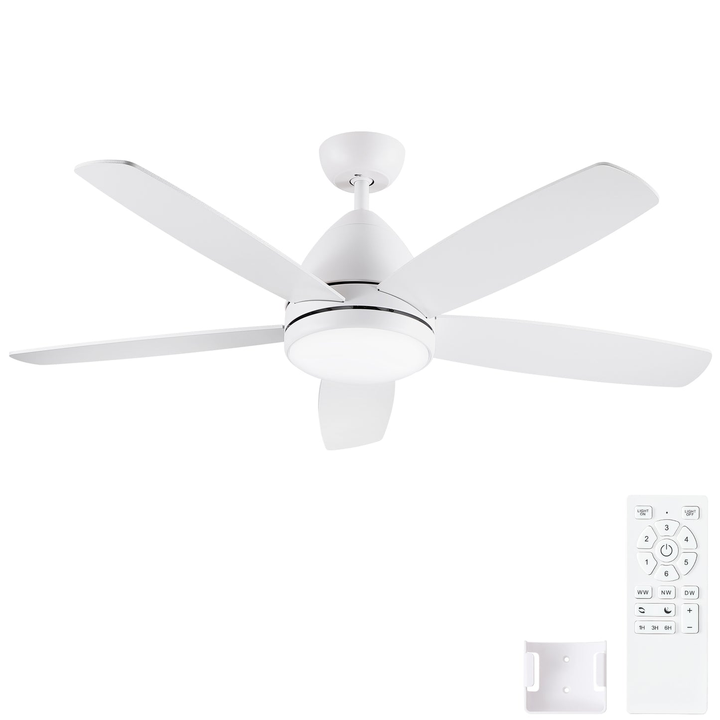 52 in. Indoor White Ceiling Fan with Intergrated LED Light Kit, Remote Control, 5 Plywood Blades and Work with Smart APP image 10