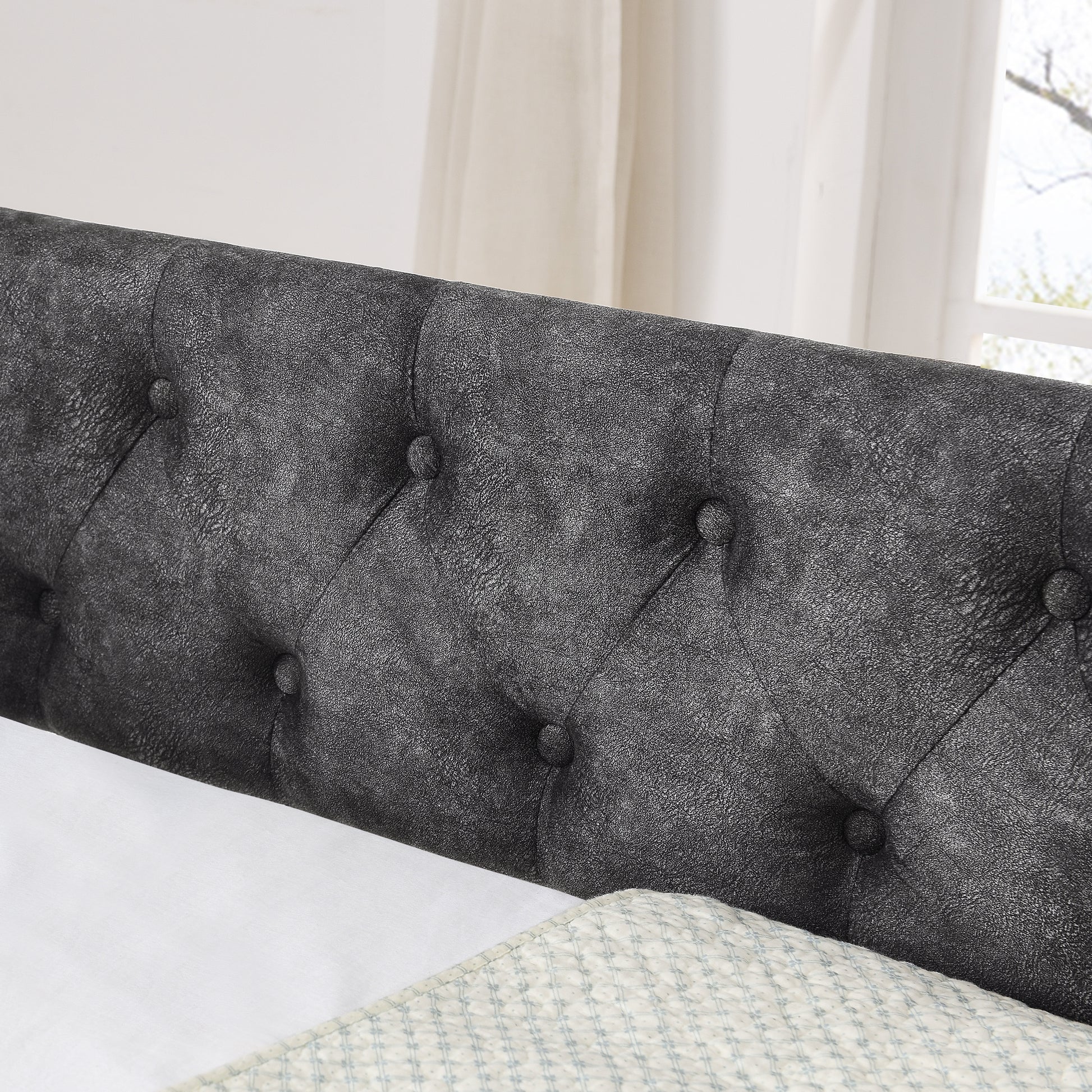 Twin Size Daybed with USB Charging & Pull-out Extendable Bed, with Button on Back and Copper Nail on Waved Shape Arms (81"x42"x30.75") image 8