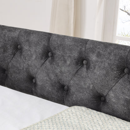 Twin Size Daybed with USB Charging & Pull-out Extendable Bed, with Button on Back and Copper Nail on Waved Shape Arms (81"x42"x30.75") image 8