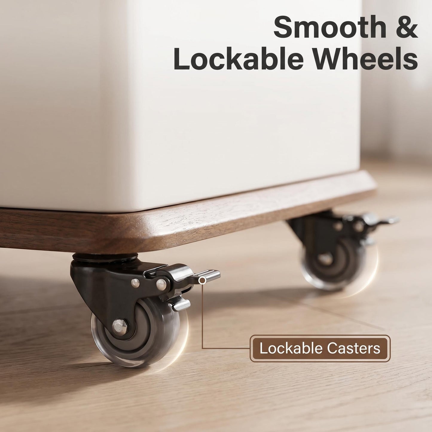 A small side table or coffee table with an adjustable height, suitable for the living room, balcony or bedroom. It is portable and features storage compartments, available in off-white and walnut. image 7