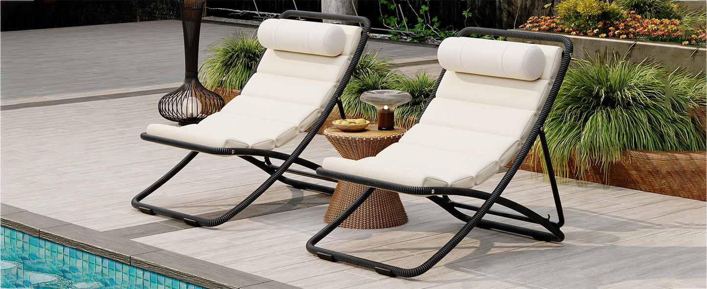 TREXM 2-Pieces Outdoor Folding Chair, Rattan-Wrapped Patio Chair with Adjustable Backrest, Thick Cushion, and Detachable Headrest,for the Poolside, Beach, Backyard, Decck, and Camping (Black) image 5