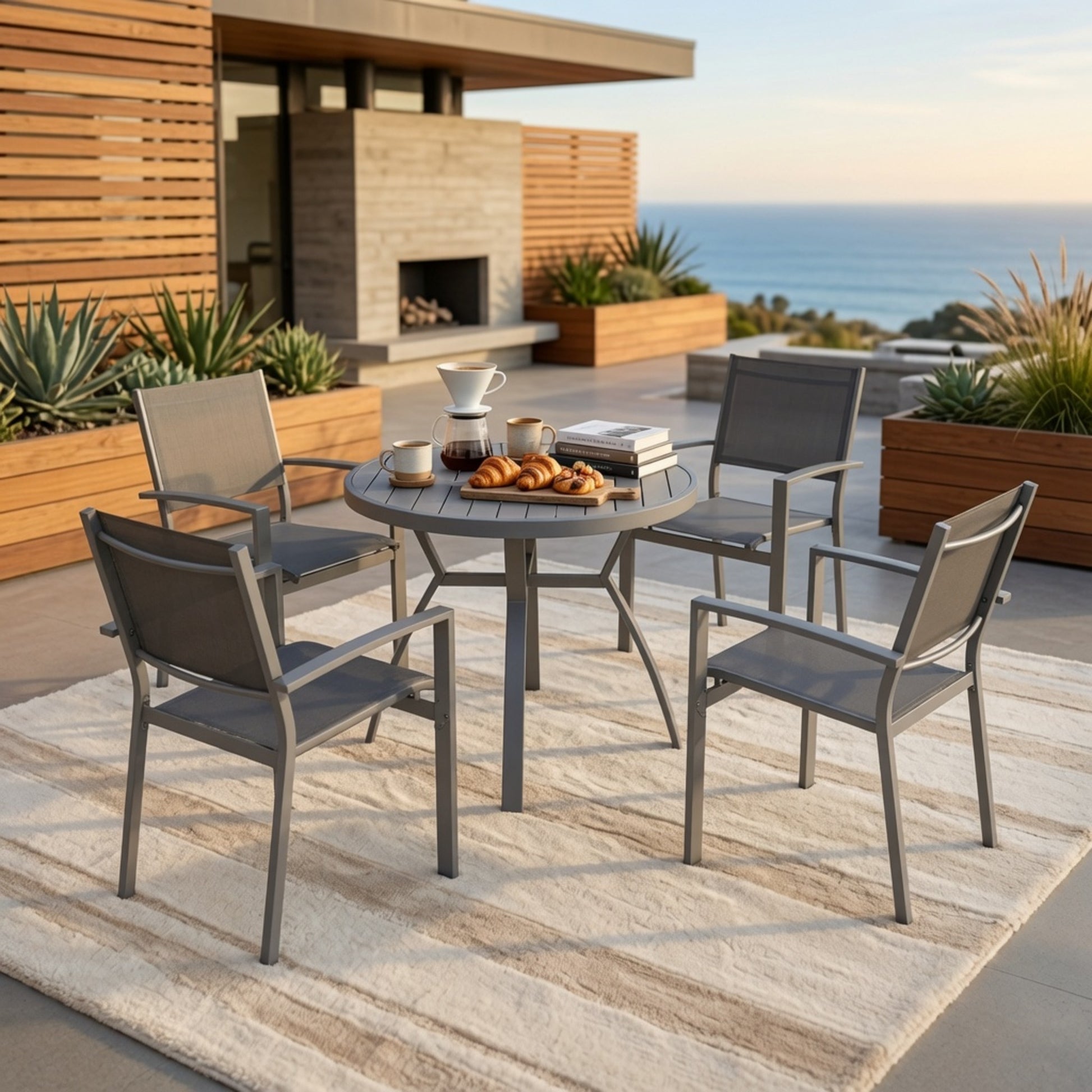 Set of 4, Heavy duty Metal Grey Outdoor Patio Chair – All Weather Textilene image 8