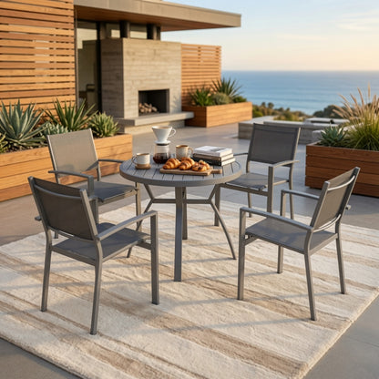 Set of 4, Heavy duty Metal Grey Outdoor Patio Chair – All Weather Textilene image 8