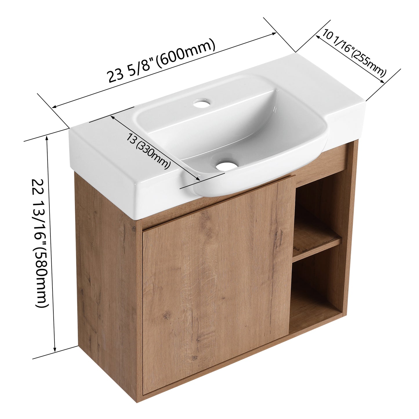 24'' Wall-Mounted Bathroom Vanity with White Ceramic Sink & Soft-Close Door, KD-Packing image 12