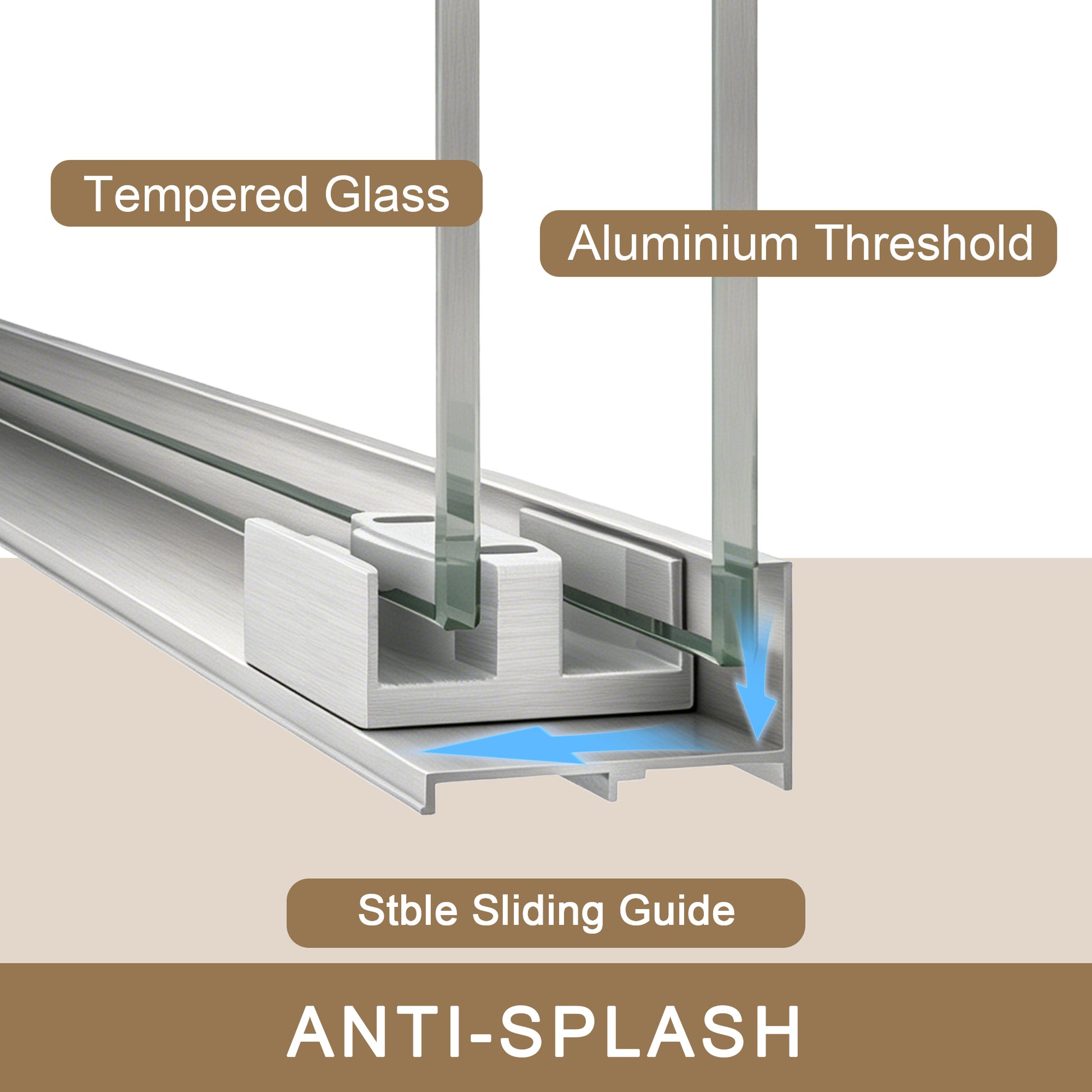56-60 " x 72" Tempered Glass, Aluminum Frame Double Sliding Shower Door, "1/4 (6 mm), Stainless Steel handle,Brushed Nickel image 2