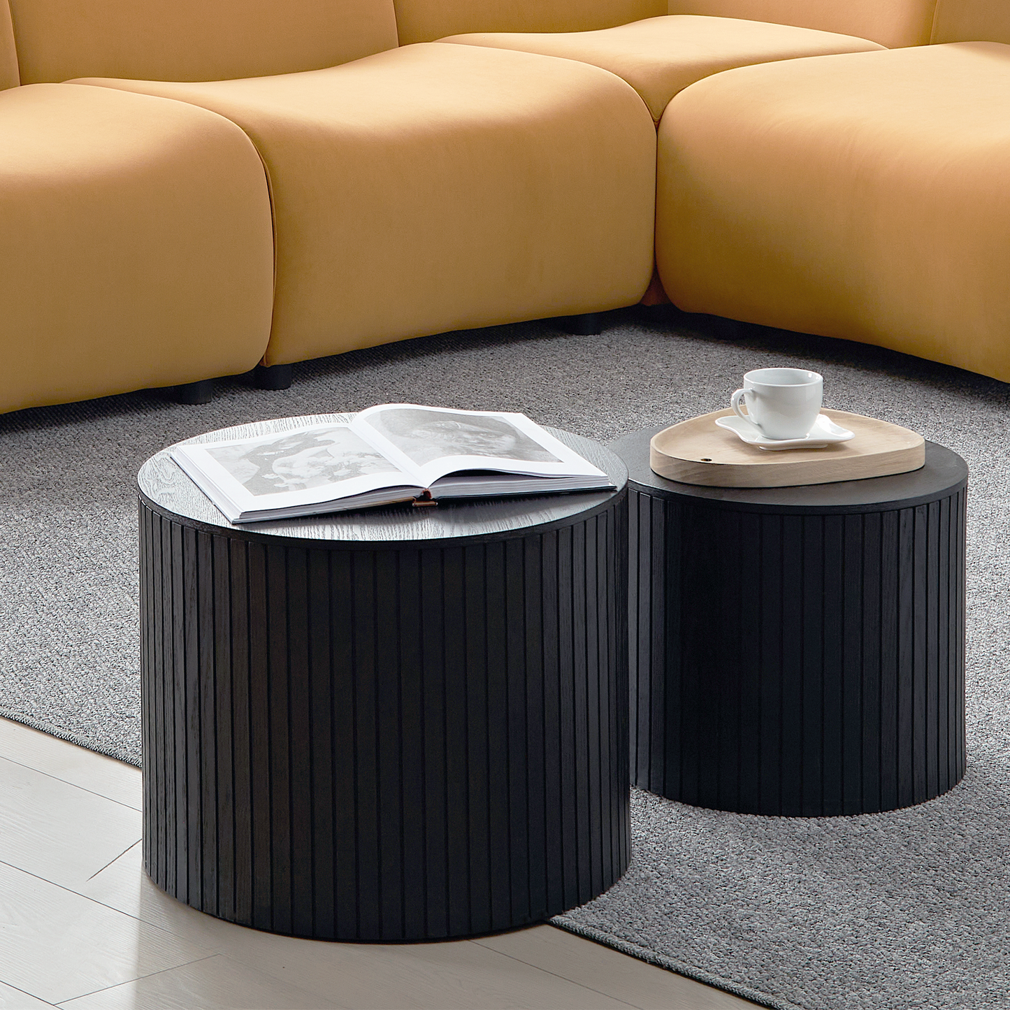 Nested table set 2 pieces, MDF coffee table set Living room/lounge area, black image 6