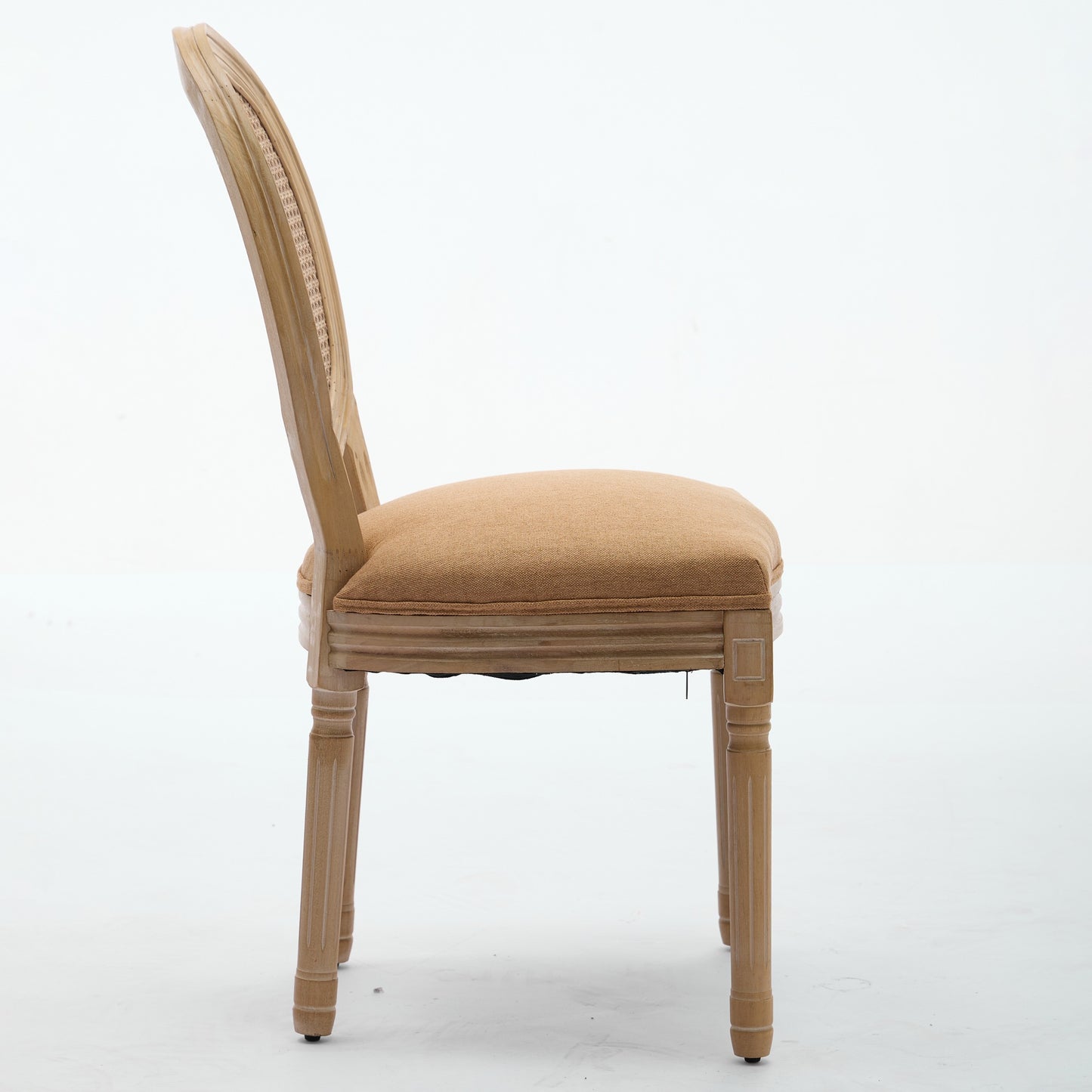 A&A Furniture,French Style Solid Wood Frame Antique Painting Linen Fabric Rattan Back Dining Chair,Set of 2,Tan image 5